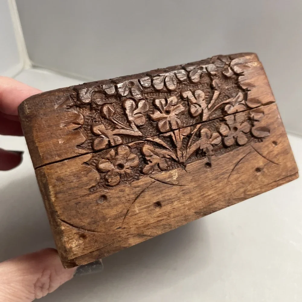 Carved Rosewood Jewelry Box For Trinket Treasure Artisan Traditional Style